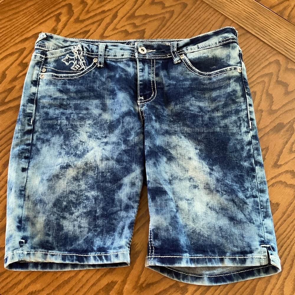 Revolution by Revolt Distressed Rhinestone Cross Jeans Shorts, Girls 14.5